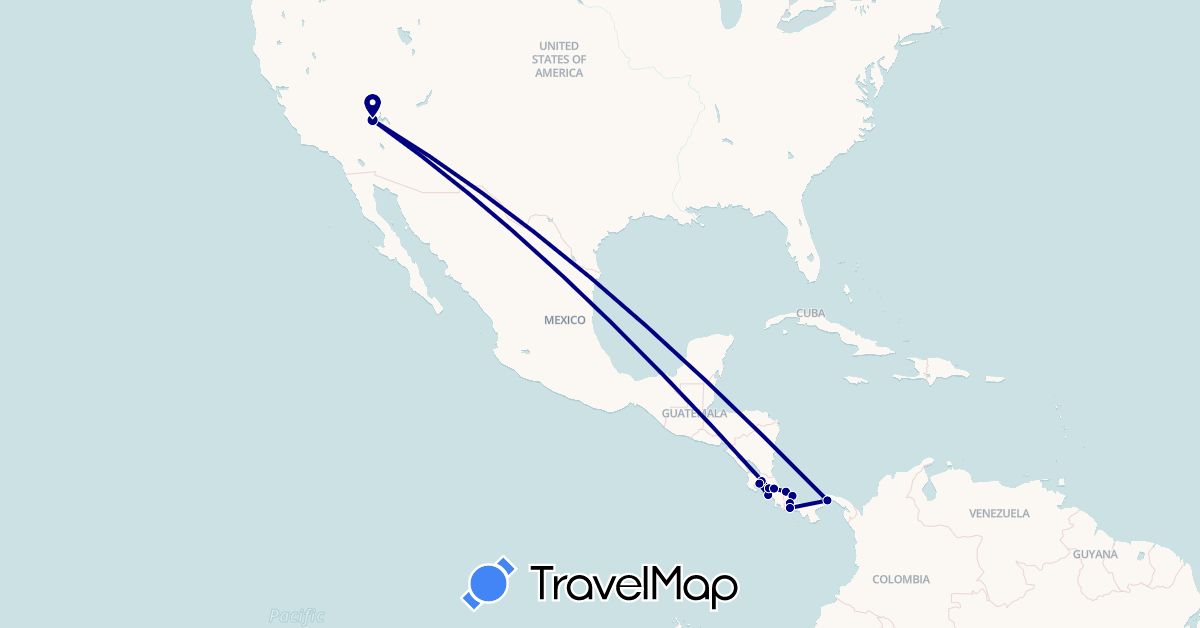 TravelMap itinerary: driving in Costa Rica, Panama, United States (North America)
